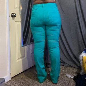 green/tealish straight leg jeans